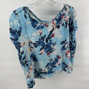 J.‎ Jill Women's XL-P Blouse Floral Love Linen Blue Short Sleeves 100% Linen